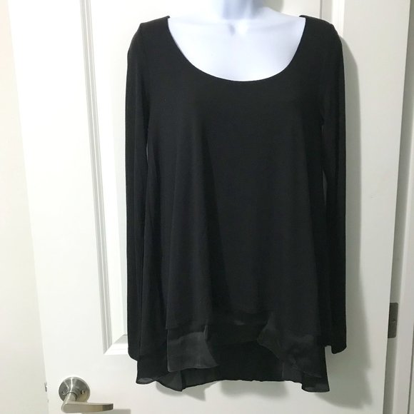 H By Bordeaux Black Layered Top Tunic Flowy Black XS NWT Ling Sleeve Round Neck - Picture 1 of 4